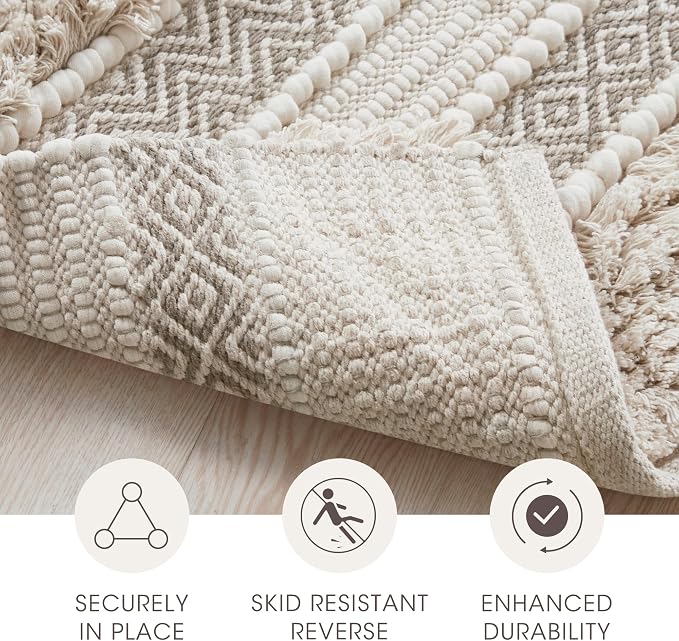 INK+IVY Asher Non-Slip Bath Rug Absorbent Quick Dry, 20 x 32, Natural | Soft Pile, Machine Washable, Striped Pattern, Boho, OEKO-TEX Certified, Hand-Woven Texture, for Bathroom, Shower Room