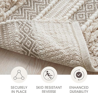 INK+IVY Asher Non-Slip Bath Rug Absorbent Quick Dry, 20 x 32, Natural | Soft Pile, Machine Washable, Striped Pattern, Boho, OEKO-TEX Certified, Hand-Woven Texture, for Bathroom, Shower Room