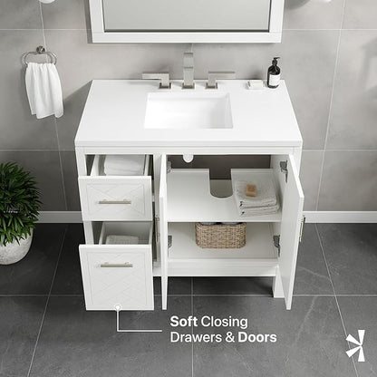 Eviva Cambridge 36 in. White Single Sink Bath Vanity with Quartz Top and Undermount Porcelain Sink