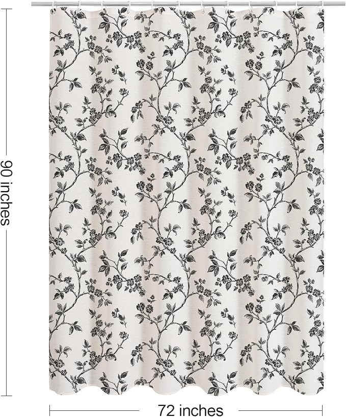 MitoVilla Extra Long Cotton Floral Shower Curtain for Bathroom,72 x 90 | Extra Long BoHo Cottagecore Spring Shower Curtains, Modern Farmhouse Country Plant Leaves Bathroom Décor, 72 x 90
