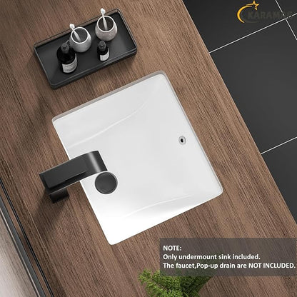 14 Inch Small Undermount Bathroom Sink Rectangle Undermount Sink White Ceramic Under Counter Bathroom Sinks with Overflow (14.4"x12.7")