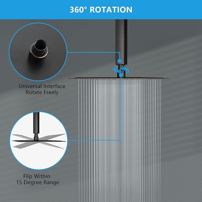 Lordear Rain Shower Heads High Pressure, Rainfall Showerhead for Bathroom Fixed Mount, 10 Inch Large Square High Flow Shower Head (Oil Rubbed Bronze)