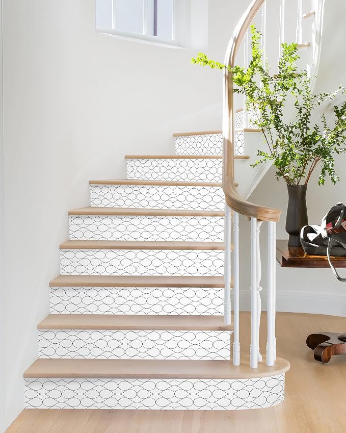 FLFK Stair Riser Decals - Modern Grid Stair Stickers Murals Peel and Stick Self-Adhesive for Home Decor, 39.3" W x 7.08" H x 13Pcs
