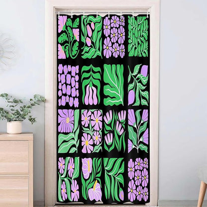 JAWO Purple Green Floral Shower Curtain for Women Girls, Vintage Abstract Boho Flower Bathroom Decor with Botanical Geometric Patterns, Retro Waterproof Fabric Shower Curtain Sets with Hooks, 70X70IN