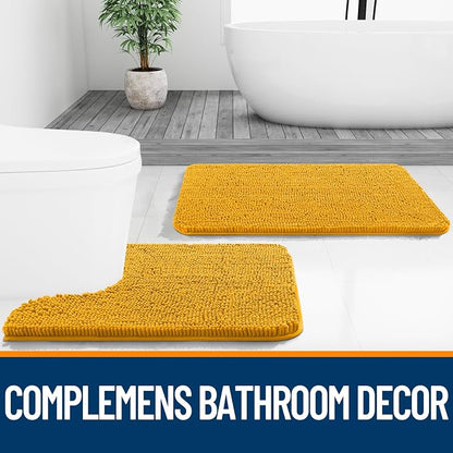 OLANLY Bathroom Rugs 36x24, Extra Soft Absorbent Chenille Bath Rugs | Golden Yellow, Quick-Drying Rubber Backing, Washable Bath Mat for Bathroom Floor, Tub and Shower, Home Decor Accessories