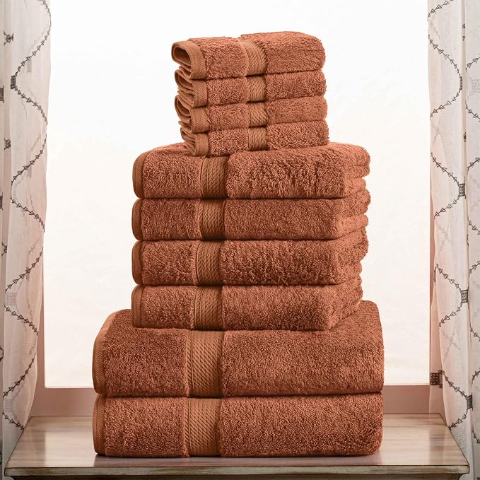 SUPERIOR Egyptian Cotton Ultra Plush & Absorbent, 10 Piece Set, Rust | Quick Dry, Soft Luxury Towel Set, Bath Essentials, Guest Bath, Spa, 2 Bath, 4 Hand, 4 Face Towels, Madeline Towels