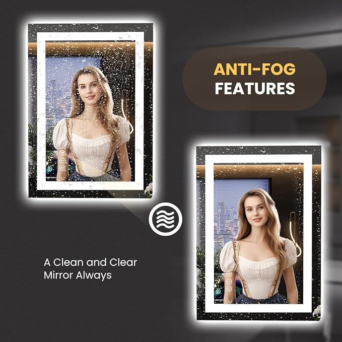 LOAAO 23.6"x31.5" LED Bathroom Mirror with Lights, UL Listed | Anti-Fog, Dimmable, 3 Color Temperature, Backlit + Front Lit, Memory Function, Tempered Glass