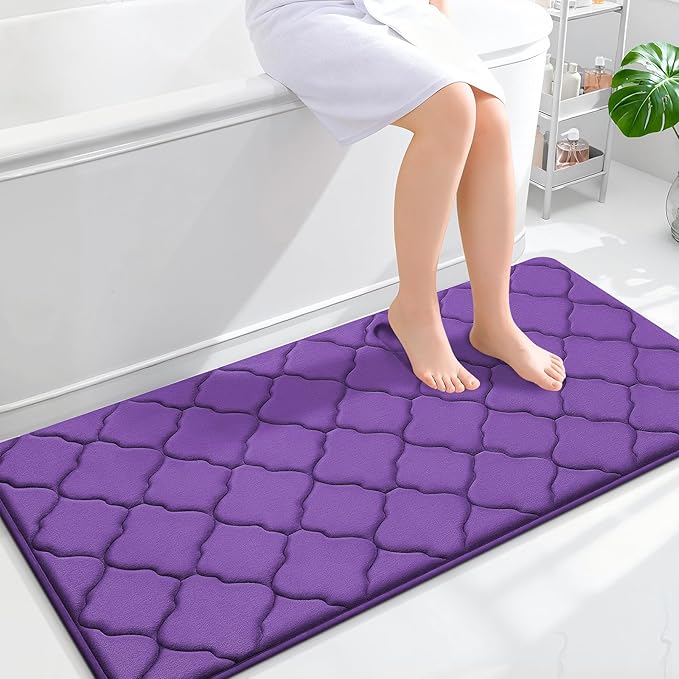 OLANLY Memory Foam Bath Mat Rug 47x24, Ultra Soft and Absorbent Bathroom Rugs, Non-Slip, Comfortable, Machine Washable Bath Carpet for Bathroom Floor, Tub, Shower and Home Decor Accessories, Purple