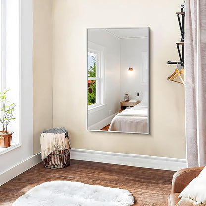 KOCUUY Silver Framed Mirror, 24"x40" Rectangle Bathroom Mirror for Wall, HD Tempered Glass, Anti-Rust Frame, Modern Design for Bathroom, Bedroom, Living Room, Entryway