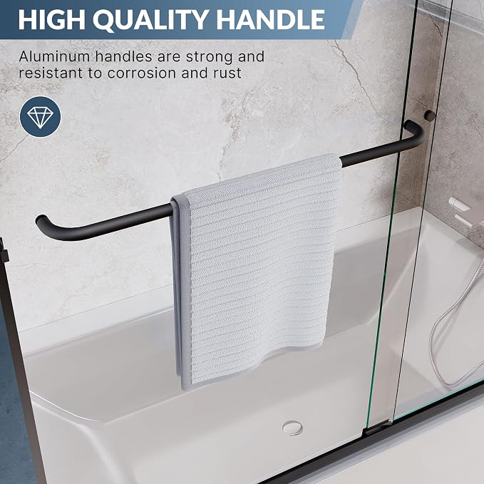 SUNNY SHOWER Bathtub Shower Door Glass Sliding Tub Door Semi-Frameless 1/4" Clear Glass Shower Enclosure Doors for Bathroom, Black Finish 58.5-60 in.W x 62 in.H