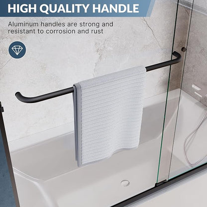 SUNNY SHOWER Bathtub Shower Door Glass Sliding Tub Door Semi-Frameless 1/4" Clear Glass Shower Enclosure Doors for Bathroom, Black Finish 58.5-60 in.W x 62 in.H