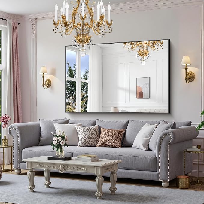 YIROMAN Bathroom Mirror 60"x30", Large Matte Black Bathroom Mirror for Over Sink with Aluminum Frame, Rectangular Vanity Mirror with Right Angle, Wall Mirror Hangs Horizontal or Vertical, Shatterproof