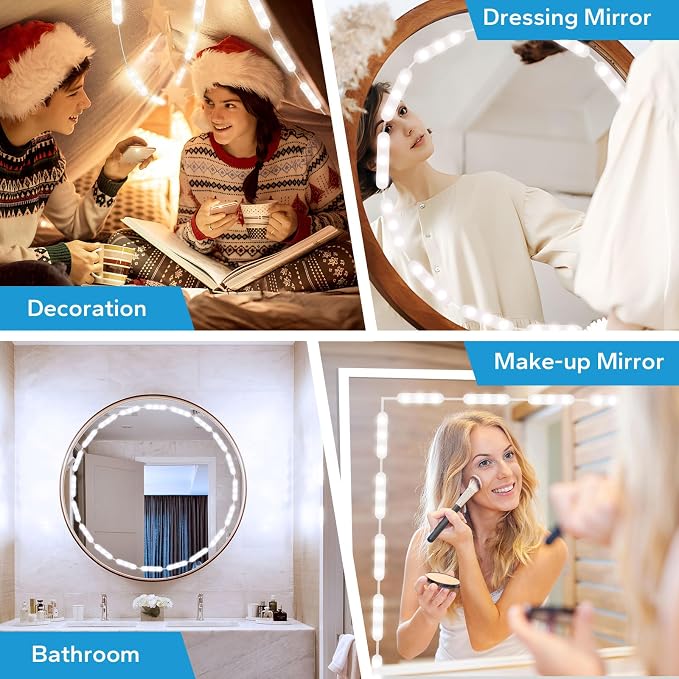Bairth LED Vanity Lights for Mirror, 16ft Makeup Strip Light 3/4 / 6000K | 10 Level Brightness Adjustable, USB Cable, Hollywood Mirror Light Stick-On for Makeup Dressing Room Bathroom Bedroom