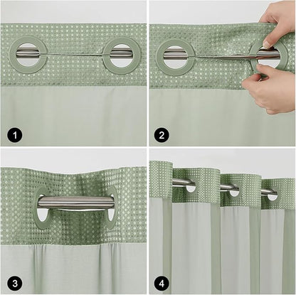 Colorful Star No Hook Shower Curtain with Snap in Fabric Liner, Waffle Weave Heavy Duty Thick Shower Curtains with Mesh Top Window, Hotel Style Waterproof Bathroom Curtain Set, 72'' x 87'', Sage Green