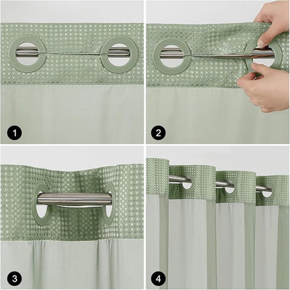 Colorful Star Sage Green No Hook Waffle Shower Curtain Set, 36 x 75 Inch | Waterproof Shower Curtain with Snap in Fabric Liner and Mesh Top Window, Hotel Style Heavy Duty Thick Bathroom Curtain