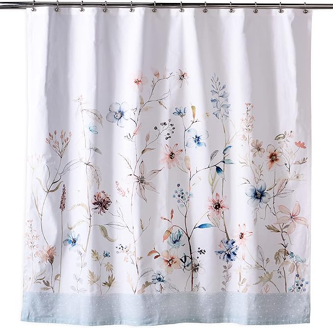 Maison d' Hermine Shower Curtain 100% Cotton One Panel 70"x72" Washable Fabric Shower Curtains for Bathroom, Easy Hanging with 12 Button Holes - Home Hotel Spa Easter Gifts (Ice Florals)