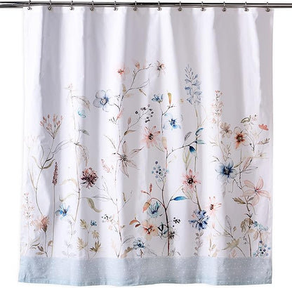 Maison d' Hermine Shower Curtain 100% Cotton One Panel 70"x72" Washable Fabric Shower Curtains for Bathroom, Easy Hanging with 12 Button Holes - Home Hotel Spa Easter Gifts (Ice Florals)