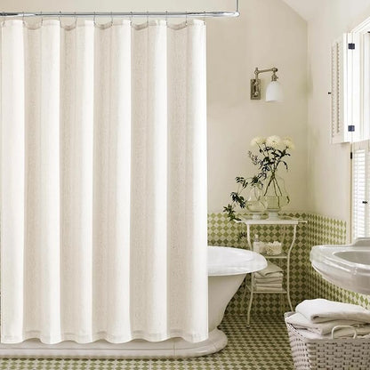 Cream Linen Shower Curtain for Bathroom Water Repellent 72x96 Inch | Extra Long Shower Curtains, Boho Farmhouse Natural, Ivory, Extra Tall Drapes, 72x96 Inches Long, with Hooks, 8 Ft