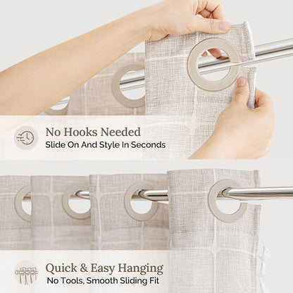 RiverDream Farmhouse No Hooks Shower Curtain with Snap-in Liner,Linen,54x80 | Snap on Fabric Liner,Heavy Duty,Quick Dry,With Bottom Magnets,Washable,with Tassels, Rustic Boho Farmhouse,Stall Long Size