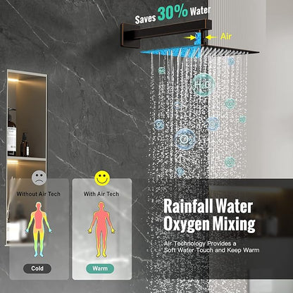 SR SUN RISE 12 Inches All Metal Bathtub Faucet Set Shower System with Tub Spout Square Rain Shower Head and Handheld Combo Shower Fixtues, Modern Valve and Trim Kit, Oil-Rubbed Bronze