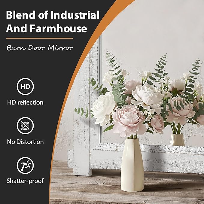 Besdomus Farmhouse Bathroom Wall Mirror: 22"x30" White Barn Door Solid Cedar Wood Frame Vanity Mirror - Rustic Home Decor for Bathroom/Living Room/Hallway - Modern Farmhouse Decor for Housewife