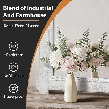 Besdomus Farmhouse Bathroom Wall Mirror: 22"x30" White Barn Door Solid Cedar Wood Frame Vanity Mirror - Rustic Home Decor for Bathroom/Living Room/Hallway - Modern Farmhouse Decor for Housewife