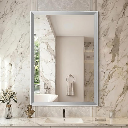 DESBING 30"x42" Silver Bathroom Mirrors for Over Sink | Tempered Glass, Metal Frame, Rectangle Vanity Wall Mirror for Bathroom, Living Room, Bedroom, Horizontally or Vertically