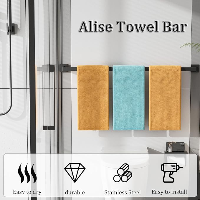 Alise Towel Bar Towel Racks for Bathroom Wall Mount 32 Inch,Matte Black | SUS304 Stainless Steel Bathroom Towel Holder, Full Square Towel Rod Towel Hanger for Bathroom Lavatory Kitchen