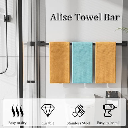 Alise Towel Bar Towel Racks for Bathroom Wall Mount 32 Inch,Matte Black | SUS304 Stainless Steel Bathroom Towel Holder, Full Square Towel Rod Towel Hanger for Bathroom Lavatory Kitchen
