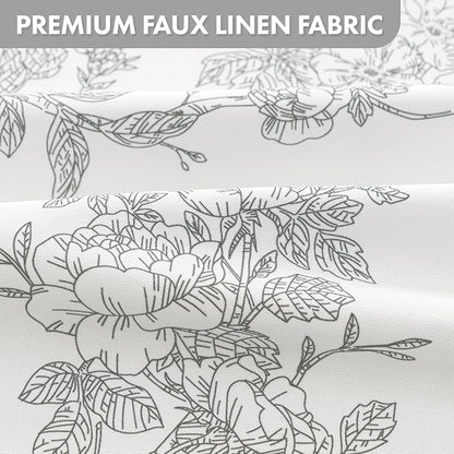 Grey Floral Shower Curtain W72*L72 Inches Long | Linen Textured Fabric, 12 Rustproof Metal Hooks, Wrinkle Resistant Cloth, Machine Washable, Bathroom Decor for Cottage Core