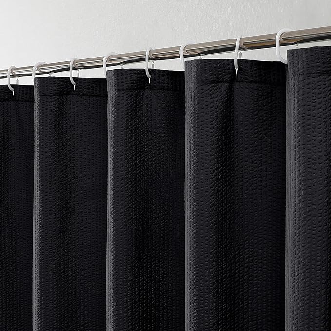 OWENIE Black Shower Curtain for Bathroom 72x72 Inch, 3D Embossed Textured Waffle Fabric Shower Curtains, Soft Hotel Farmhouse Style, Water Repellent, Machine Washable, Black, 72" W x 72" L