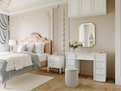 Gold Bathroom Scalloped Mirror, 20” x 30”Rounded Corner Rectangle Wall Mirrors with Metal Frame, Modern Vanity Mirror for Over Sink, Living Room, Bedroom, Horizontal or Vertical