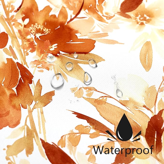 Extra Long Shower Curtain 72 x 84 Inch, Tall Orange Fall Floral Decor | Burnt Orange Fall Watercolor Floral Modern Abstract Flower Bathroom Fabric Shower Curtain Set with Hooks
