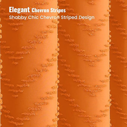 Dynamene Extra Long Shower Curtain and Liner Set - 84 inch Tall Boho Shower Curtain and Waterproof Clear Liner, Tufted Chevron Striped Tassel Shower Curtains for Bathroom, 12 Hooks, 72x84, Orange