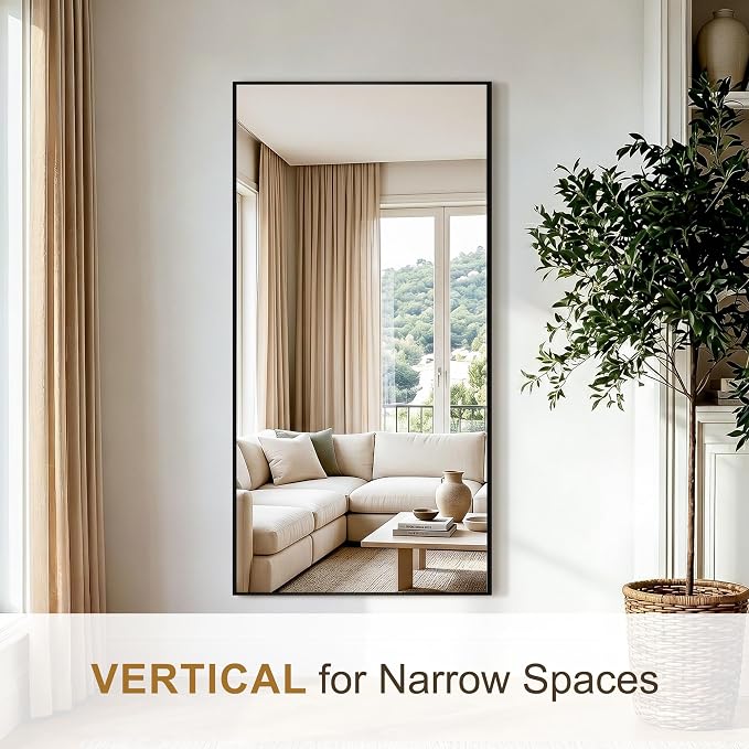 Rectangular Bathroom Mirror, 60"x30" Black Metal Framed Vanity Mirror | HD Shatterproof Wall Mirror, Horizontal or Vertical Hanging, Easy Installation for Bathroom, Bedroom, Living Room, Entryway