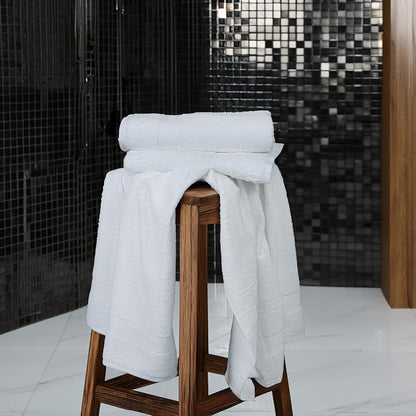 Commercial Bulk Pack of 12 Bath Towels – 100% Cotton Terry 24" x 48" – Ideal for Hotels, Salons, Gyms, Spas & Institutional Use – White