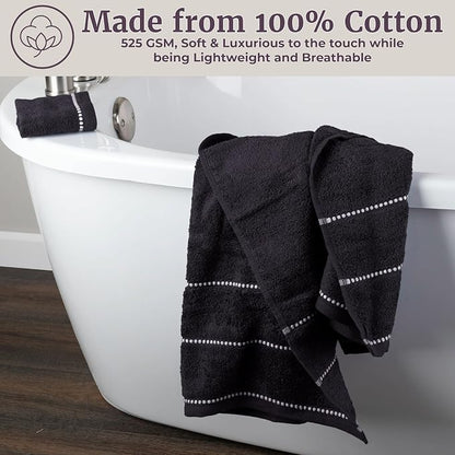 Lavish Home 6 Piece Bathroom Towels Set - 525GSM 100% Cotton Bathroom Essentials - 2 Bath Sheets, 2 Hand Towels, and 2 Wash Cloths for Bath, Shower, Gym, Spa, and Dorm Room (Black)