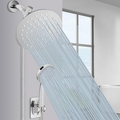 NearMoon Shower Head with Hose, High-Pressure Stainless Steel 8'' Rain Shower and 5 Settings Handheld Shower Spray Combo with Push Button Flow Control for Easy Operation (Chrome)