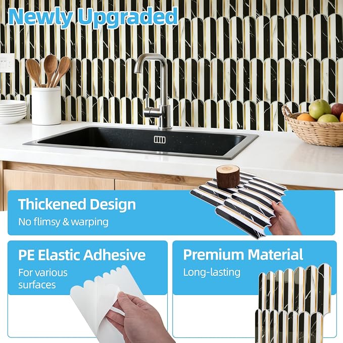 Art3d Arrowhead Design Peel and Stick Backsplash, 10-Pack, Black & White | 12 x 12 Inch, Thickened Design, Heavy-Duty, Stain-Resistant, Durable, for Kitchen, Living Areas, Ideal for New Home Buyers