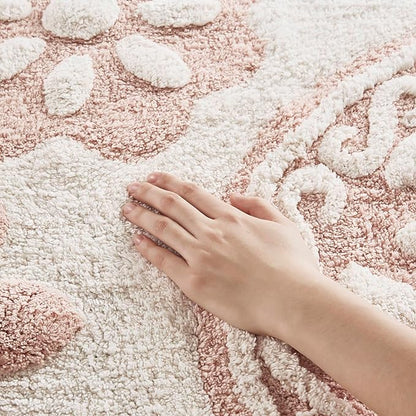 Madison Park Casablanca 100% Cotton Tufted Bathroom Rugs Luxurious Plush Medallion Floral Pattern Bath Mat Absorbent, Quick Dry, Spa Design Shower Room Décor, Round 25", Pink