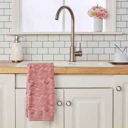 SKL Home Blossom Floral Hand Towel Set-2pc, 100% Turkish Cotton, Blush | Soft, textured jacquard. For use in the bathroom, kitchen, or bar & makes a great gift.