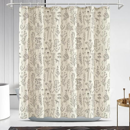 Coxila Vintage Floral Linen Shower Curtain Flower Retro Rustic Antique Botanical Plant Farmhouse Country Boho Cottage Wildflower Spring Aesthetic Bathroom 60 x 72 Inch Polyester Fabric 12 Pack Hooks