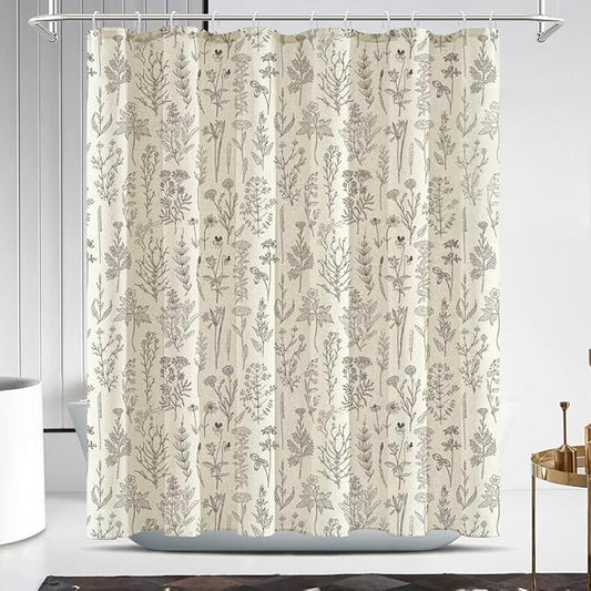 Coxila Vintage Floral Linen Shower Curtain Flower Retro Rustic Antique Botanical Plant Farmhouse Country Boho Cottage Wildflower Spring Aesthetic Bathroom 60 x 72 Inch Polyester Fabric 12 Pack Hooks