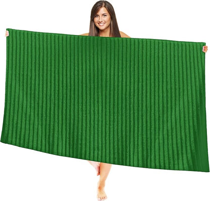 Elegant Comfort 100% Turkish Cotton Corduroy Ribbed Luxury Jumbo Bath Towel Ultra Soft - 35 x 70 Inch - Luxury Spa Premium Hotel Quality Highly Absorbent and Quick Dry Large Bath Towel, Emerald Green
