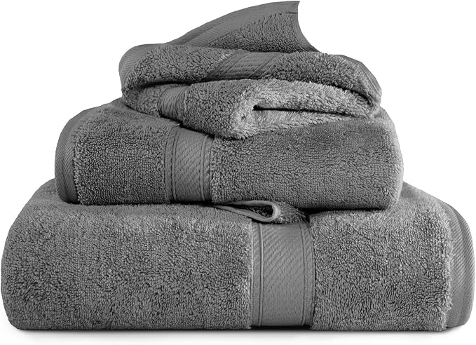 SUPERIOR Egyptian Cotton Ultra Plush & Absorbent, 3 Piece Set, Charcoal | Quick Dry, Soft Luxury Towel Set, Bath Essentials, Guest Bath, Spa, 1 Bath, 1 Hand, 1 Face Towels, Madeline Towels