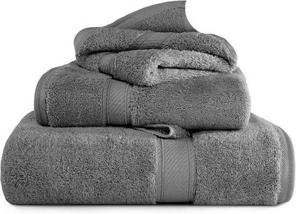 SUPERIOR Egyptian Cotton Ultra Plush & Absorbent, 3 Piece Set, Charcoal | Quick Dry, Soft Luxury Towel Set, Bath Essentials, Guest Bath, Spa, 1 Bath, 1 Hand, 1 Face Towels, Madeline Towels