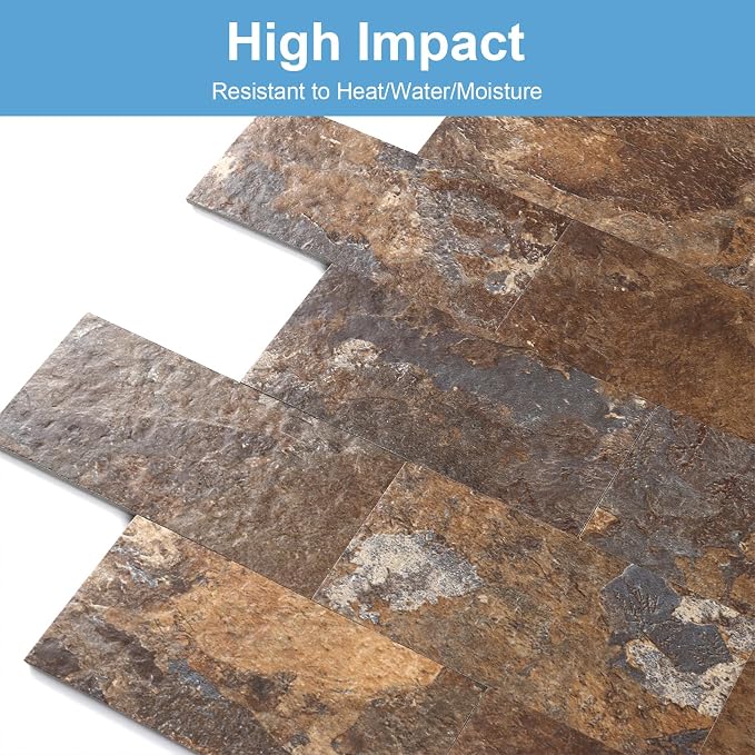 2026 New Upgrade Peel and Stick Backsplash Tile, Peel and Stick 11.34" X 11.57" Wall Tile for Kitchen, Bathroom, Fireplace, Laundry (Brown Stone Rock, 20 Packs)