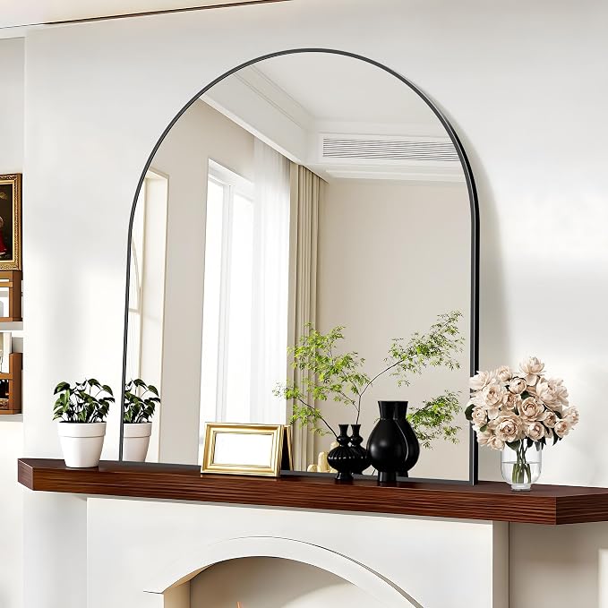 COFENY Arched Mirror, 40’’x48’’ Black Arch Mirror for Bathroom, Large Arched Bathroom Mirror with Frame, Modern Wall Mounted Mirror for Over Sink Mantle Bedroom Vanity Living Room Entryway