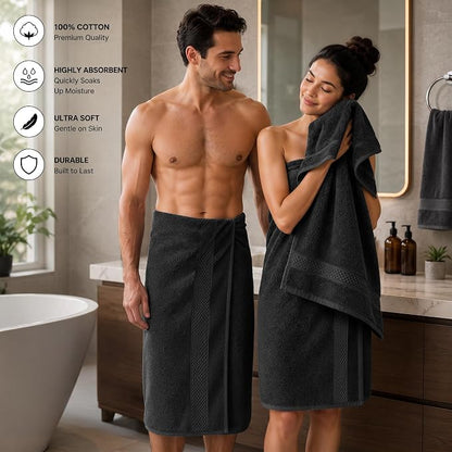 DAN RIVER 600 GSM Cotton Large Bath Towels Set of 4, 27 x 54 Inches, Black | Larger & Lighter Weight Towels for Bathroom - Highly Absorbent & Quick Dry 100% Cotton Bath Towel Set for Home, Spa & Hotel