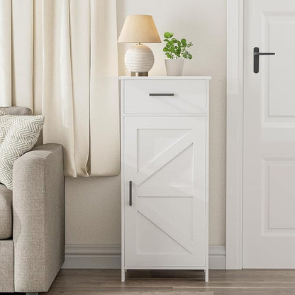 Homhedy Bathroom Storage Cabinet with Drawer & Adjustable Shelf | Freestanding Storage Cabinet for Bathroom, Entryway, Living Room & Kitchen, White, 15.7"W